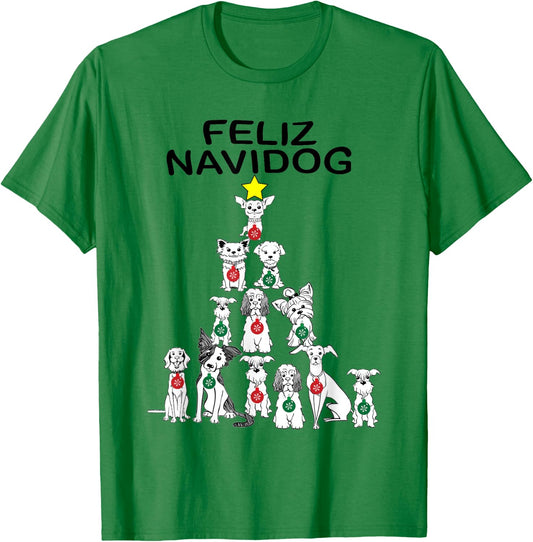 Feliz Navidog Funny Christmas Dog Cute Xmas Tree Dog Men Women Kids T-Shirt - T-Shirt | Irish Green