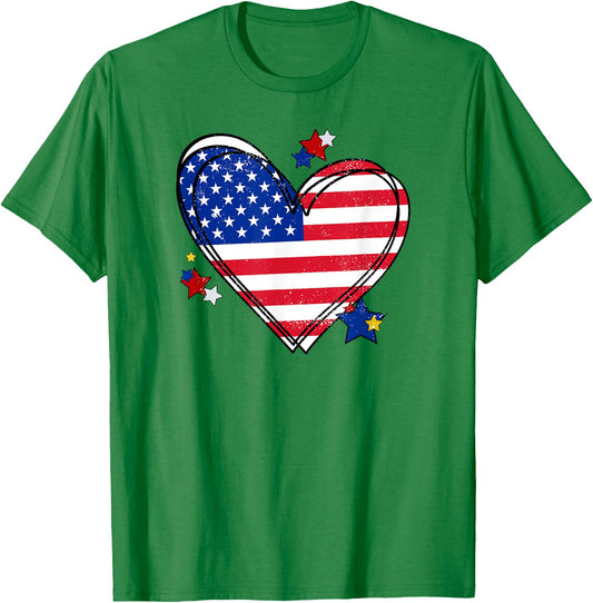 USA Heart Flag T-Shirt - T-Shirt | Irish Green