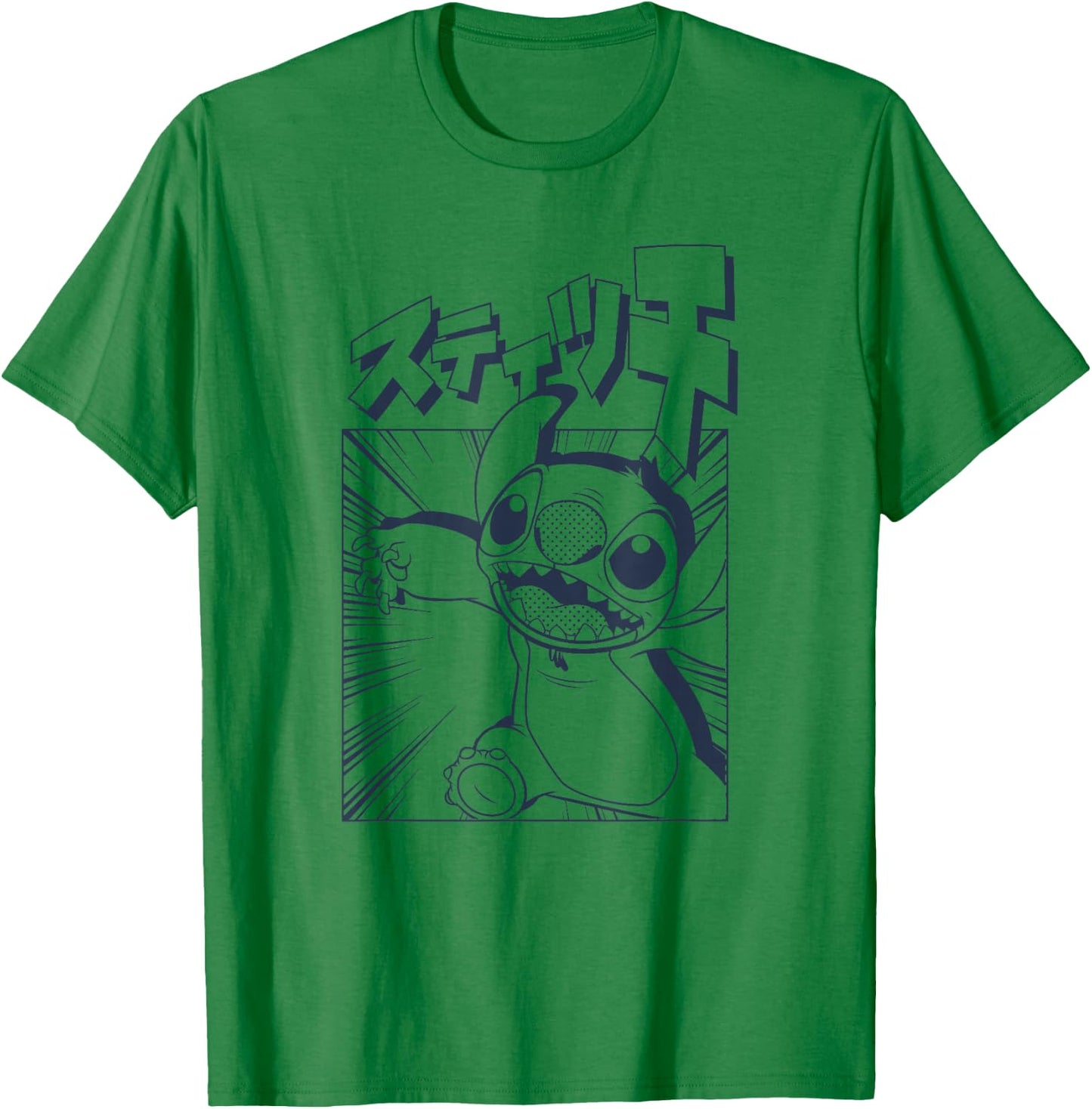 Disney Lilo & Stitch Manga Katakana Japanese Panel Portrait T-Shirt - T-Shirt | Irish Green