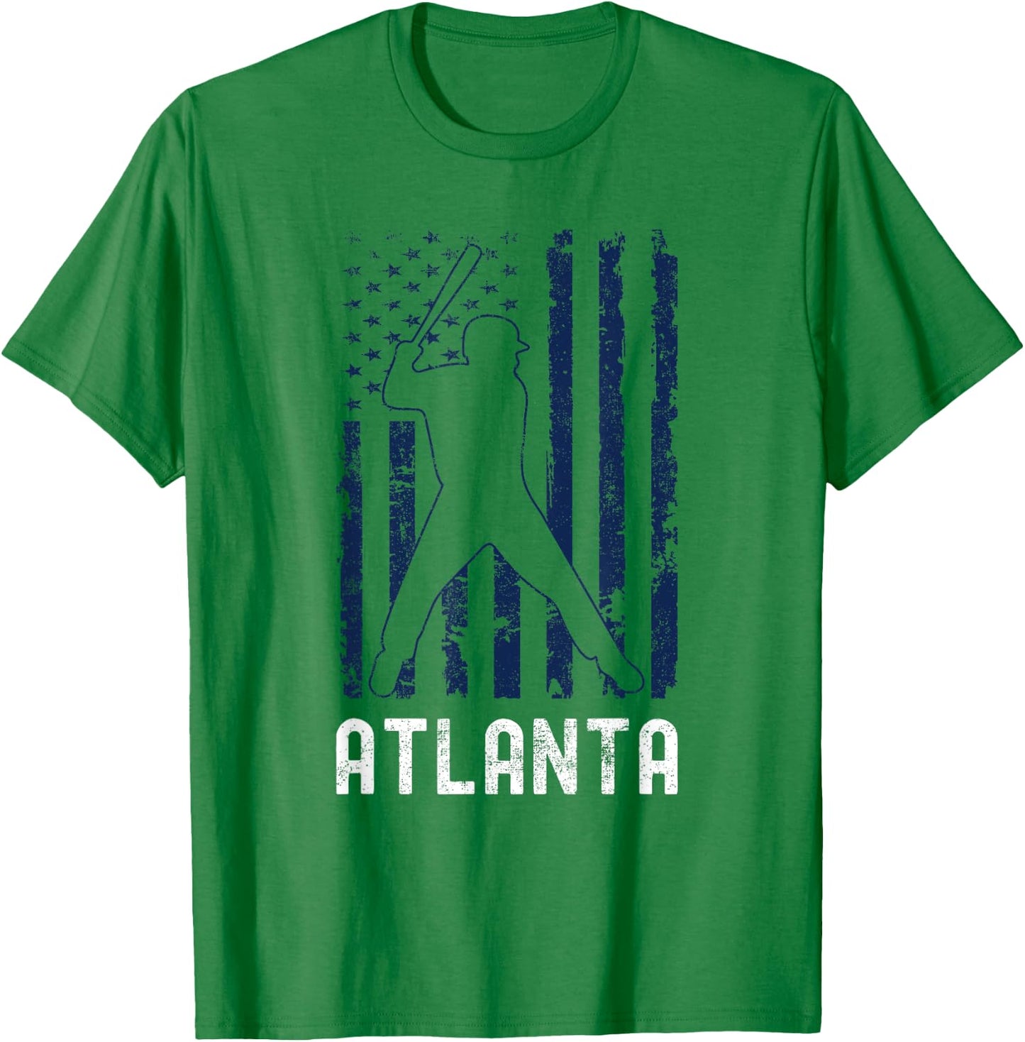 Atlanta American Flag Baseball Weathered T-Shirt - T-Shirt | Irish Green