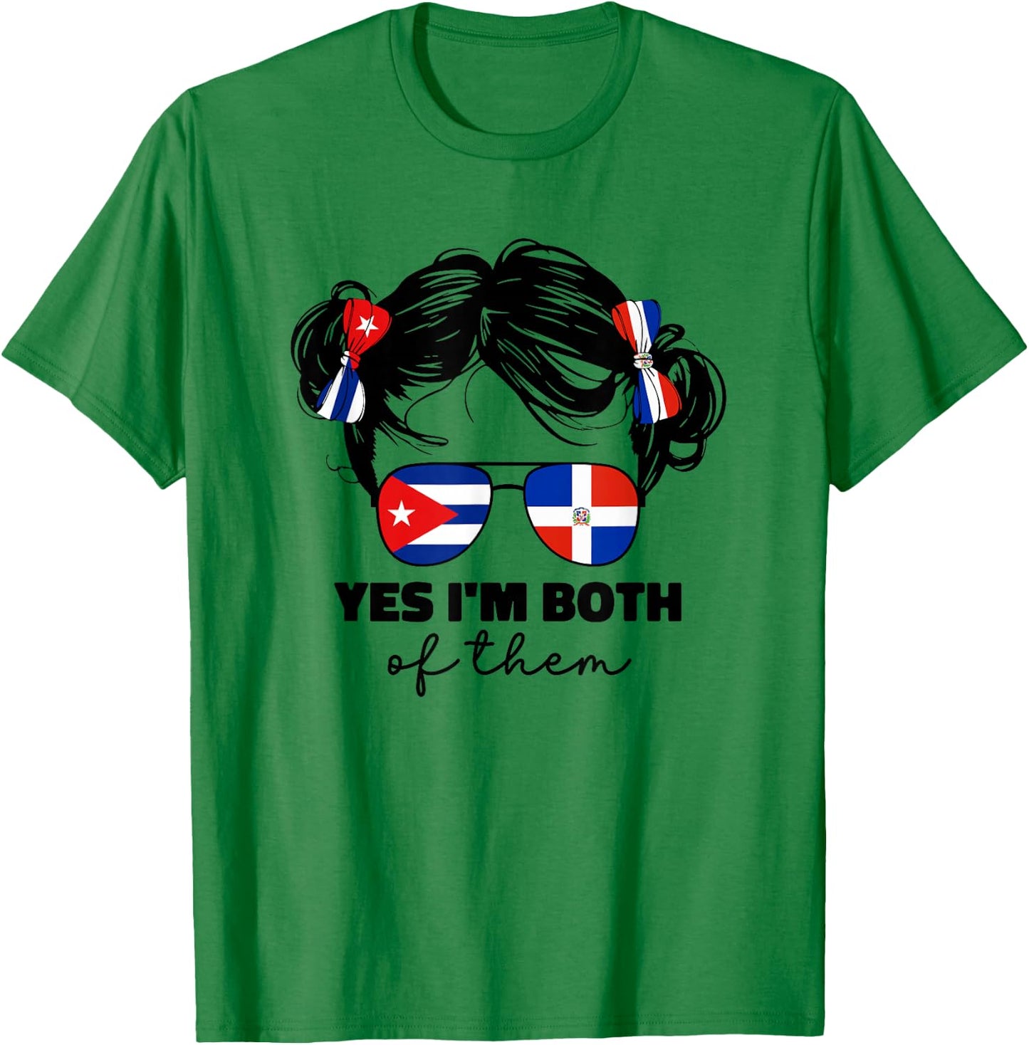 Half Dominican Republic And Cuban Cuba Flag Kids Girl Mix T-Shirt - T-Shirt | Irish Green