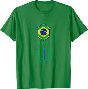 Brazil Flag Cool Brazil Soccer 10 Jersey Women Kids T-Shirt - T-Shirt | Irish Green