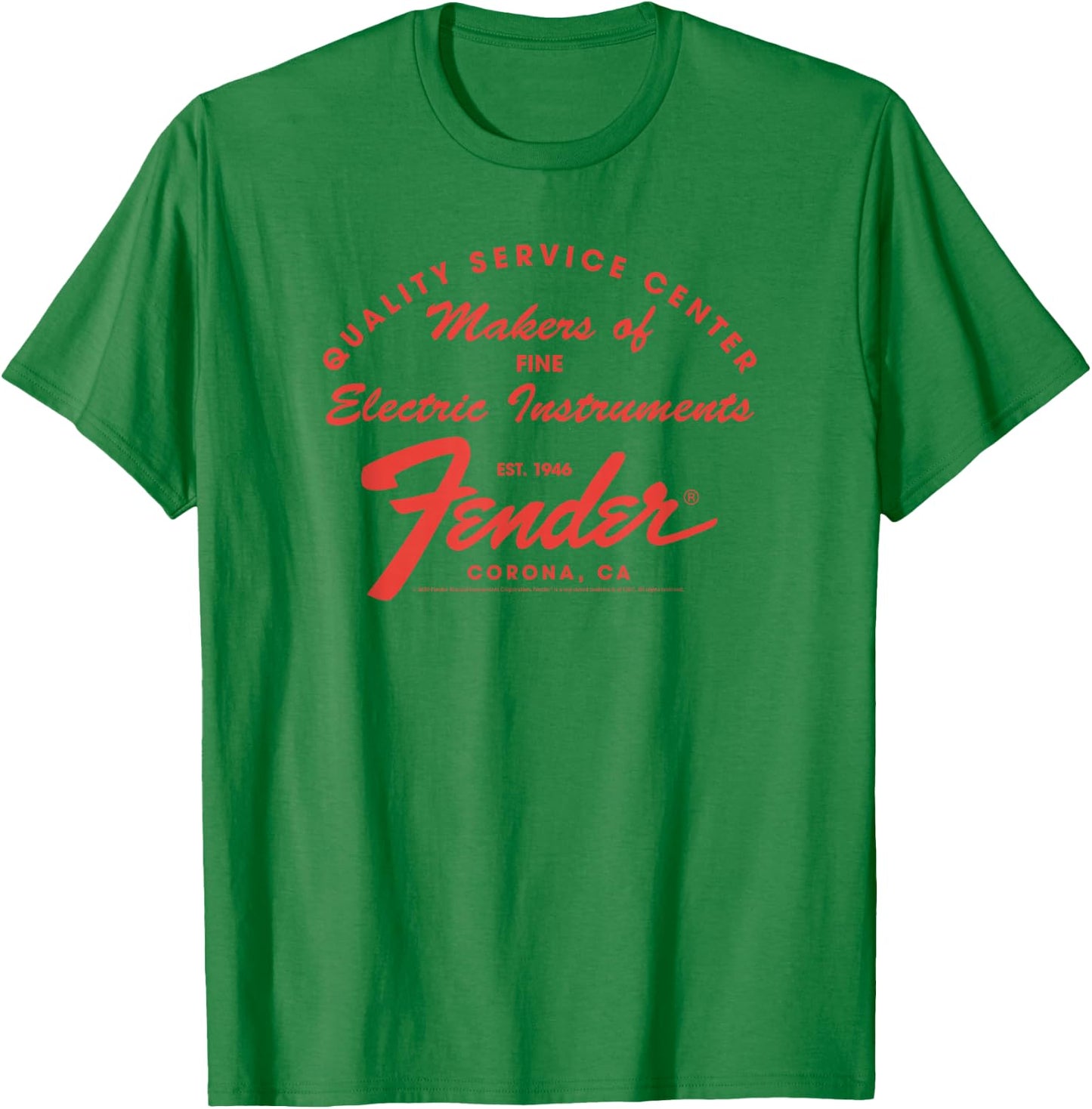 Fender Guitar Quality Service Centered Text T-Shirt - T-Shirt | Irish Green