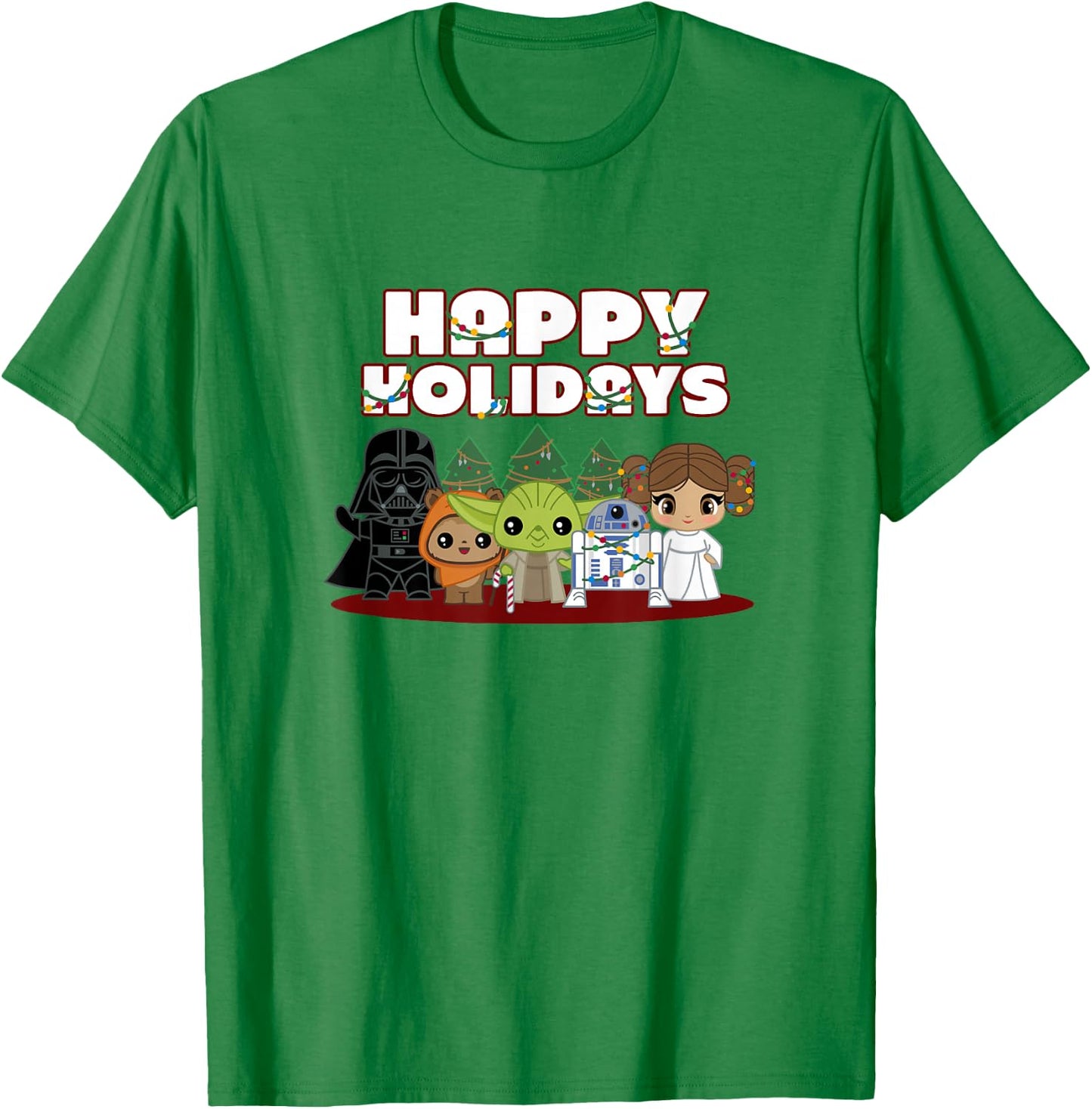 Star Wars Christmas Main Characters Happy Holidays Chibi T-Shirt - T-Shirt | Irish Green