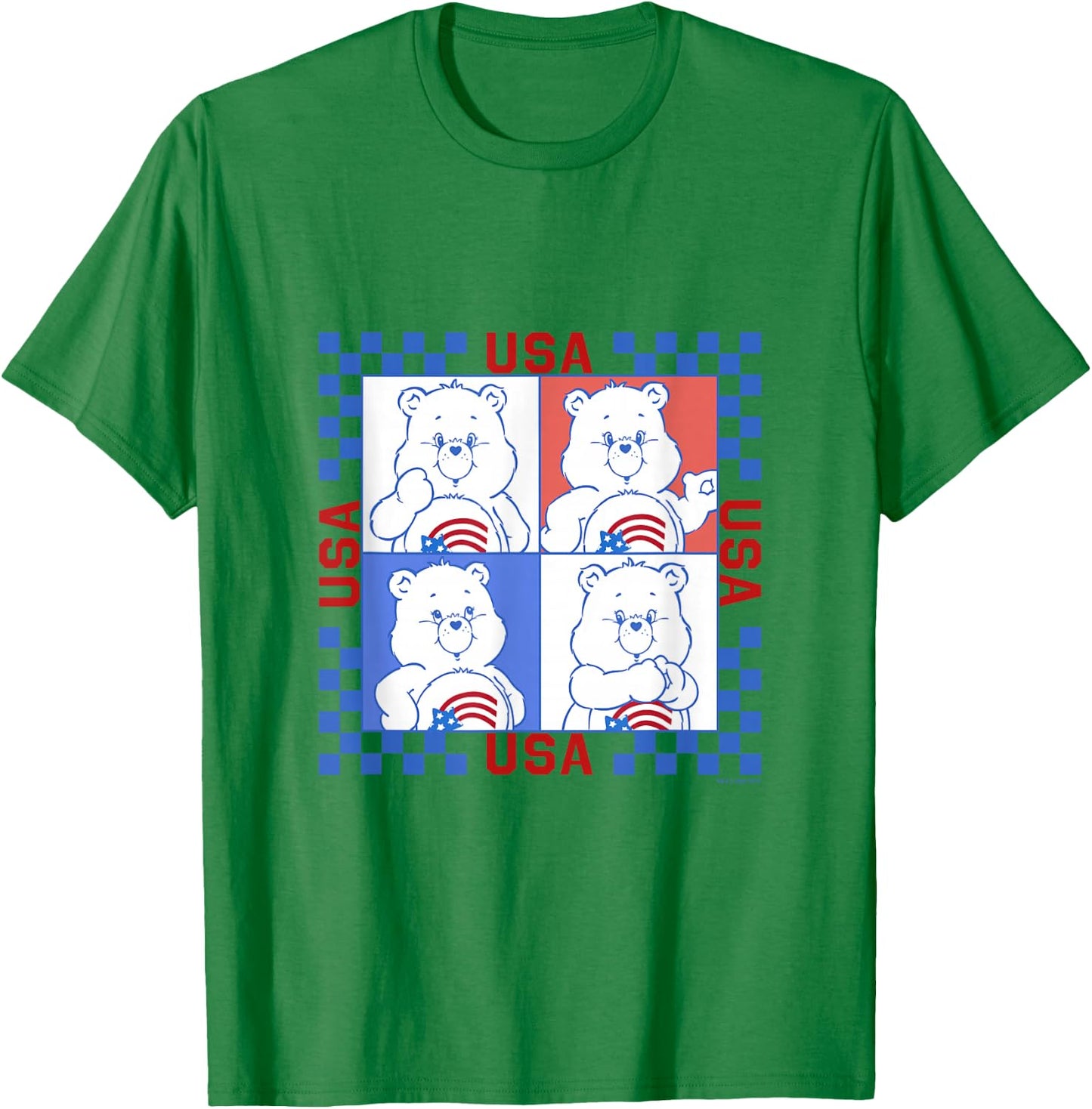 Care Bears 4th Of July USA Vintage Checkerboard Box Up T-Shirt - T-Shirt | Irish Green