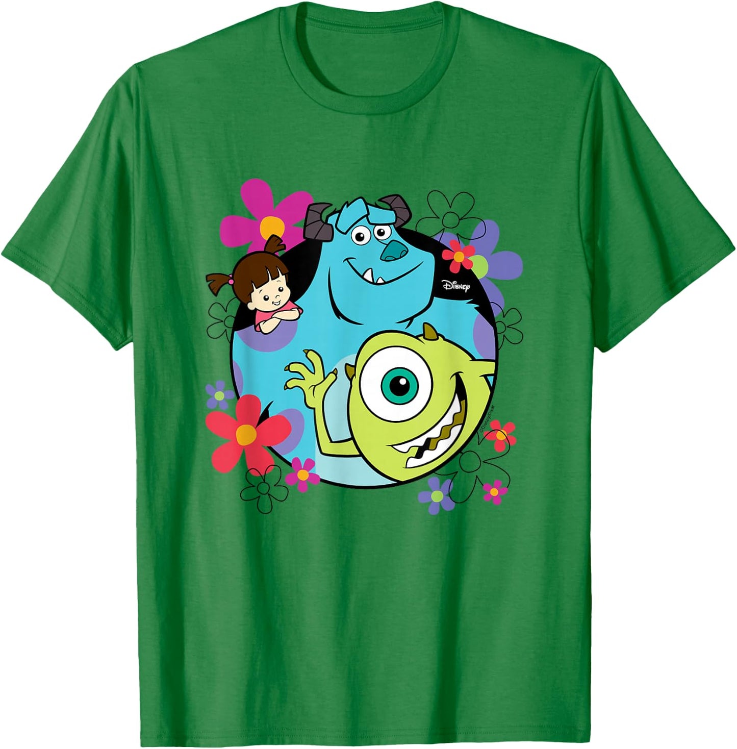 Monsters Inc - Sully Mike Wazoski Boo Floral Circle Group T-Shirt - T-Shirt | Irish Green