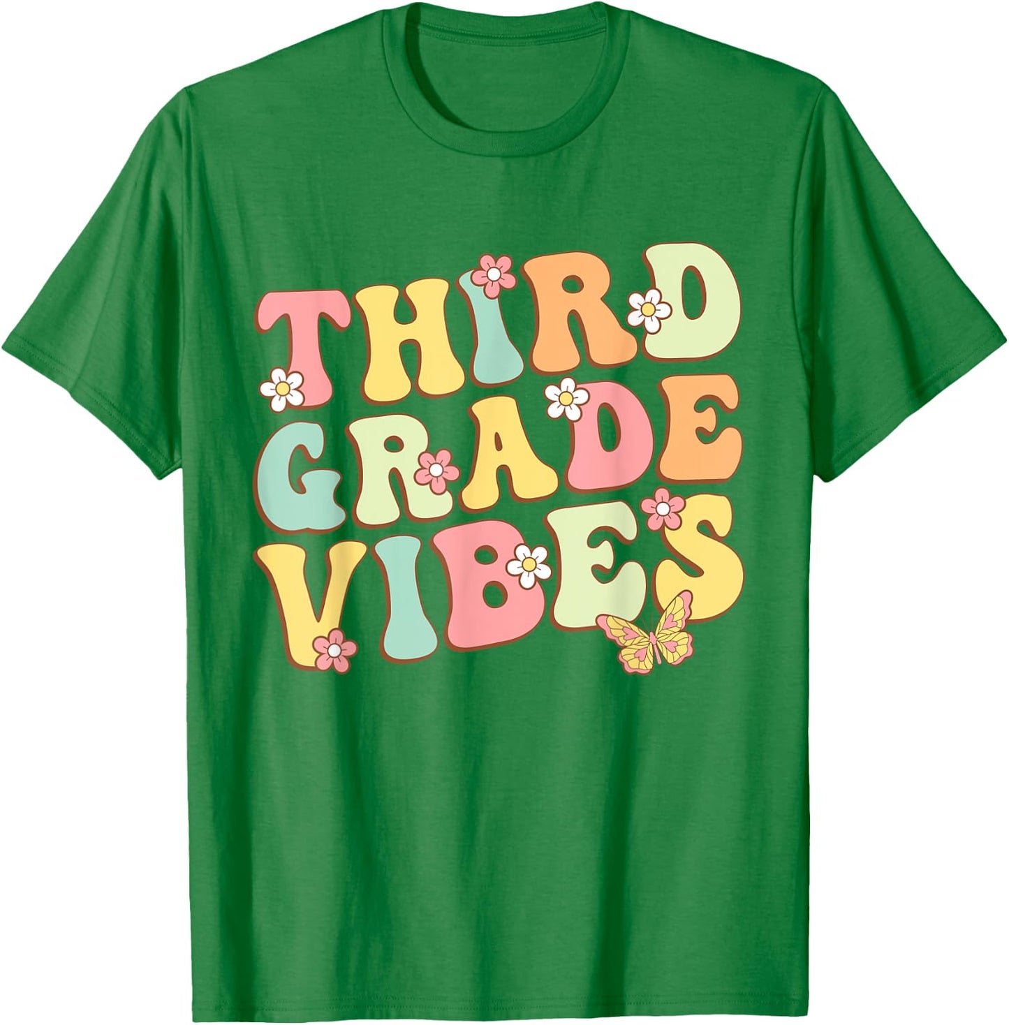Third Grade Vibes Hello Team 3rd Grade Teacher Kids Retro T-Shirt - T-Shirt | Irish Green