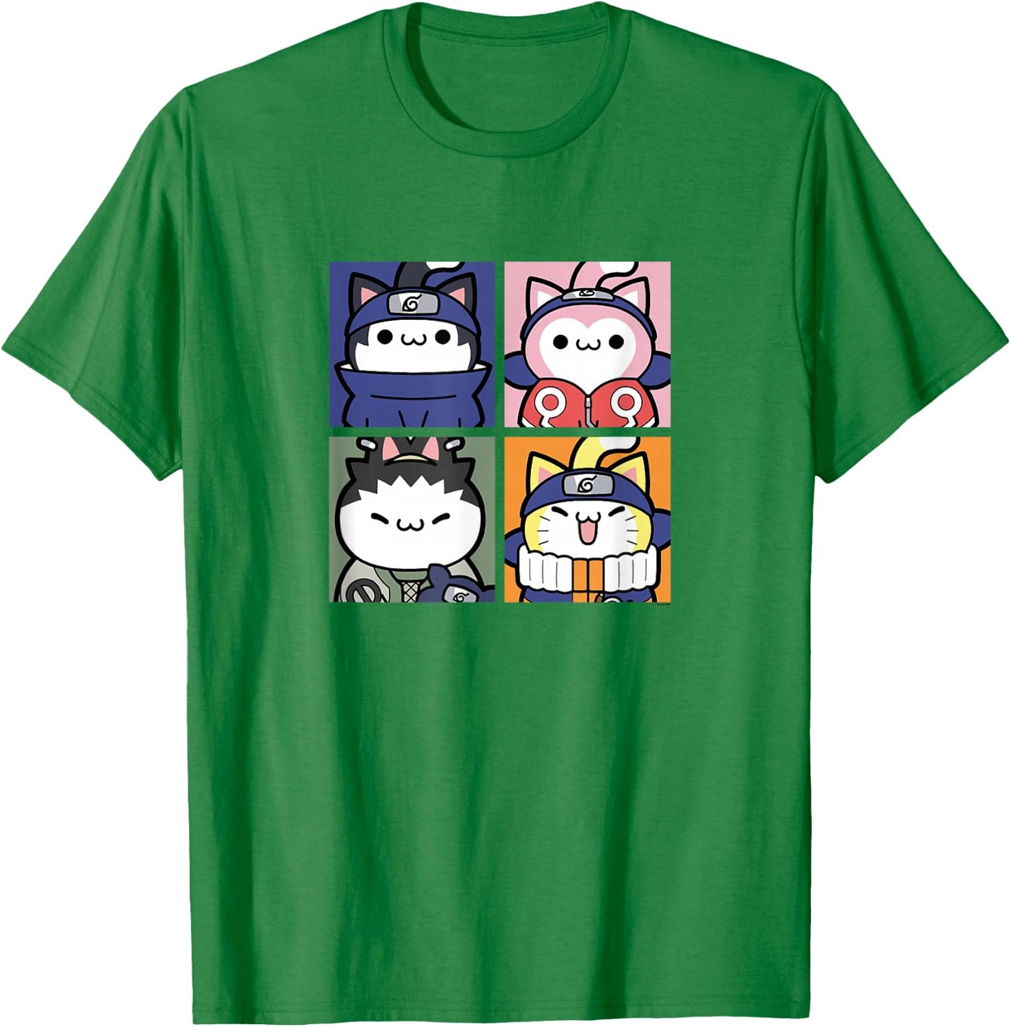 Nyaruto Sasuke Sakura Shikamaru Naruto Cats Group Shot Panel T-Shirt - T-Shirt | Irish Green