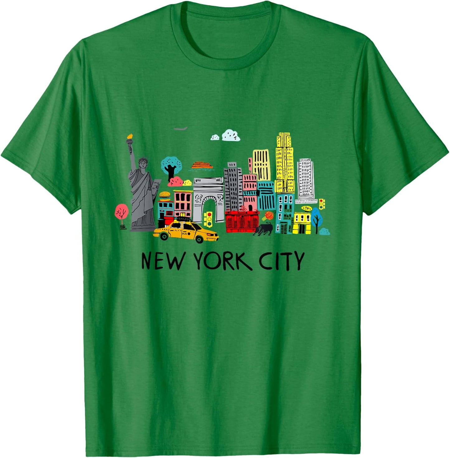 Cool New York City Sketch Drawing Art Illustration Graphic T-Shirt - T-Shirt | Irish Green