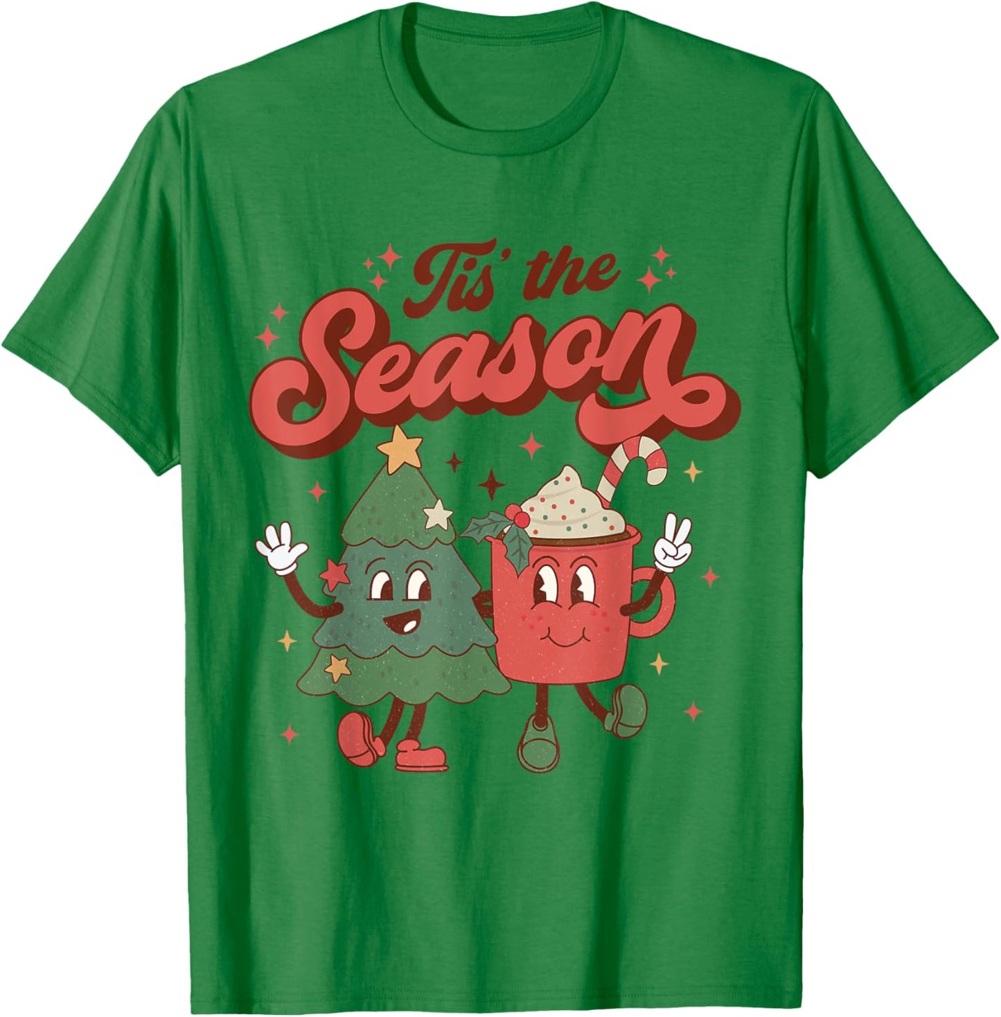 Tis The Season Retro Christmas 70s 80s Vintage Groovy Cute T-Shirt - T-Shirt | Irish Green