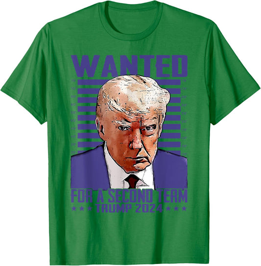 Trump Wanted For A Second Term Donald Trump 2024 President T-Shirt - T-Shirt | Irish Green