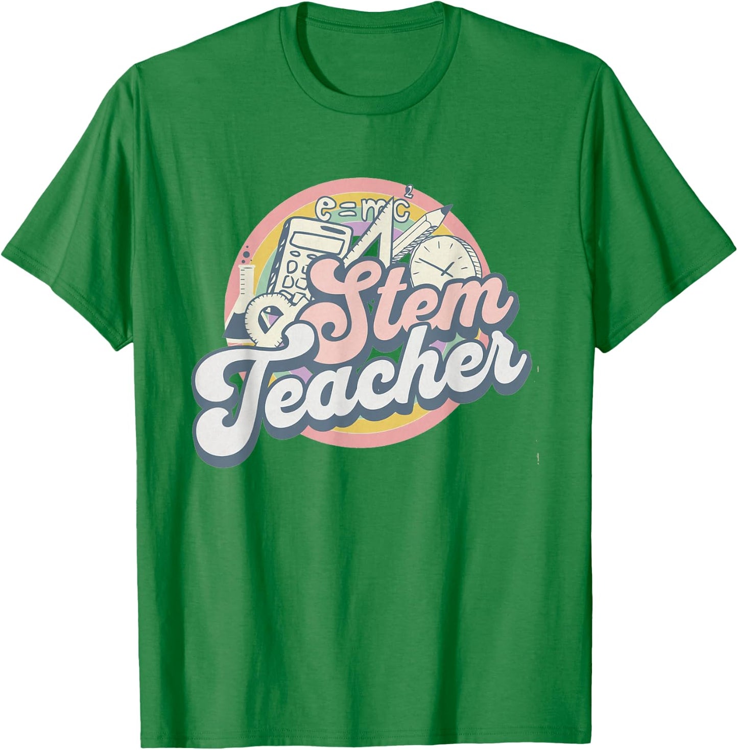 Stem Teacher Retro Math Teacher First Day Of School Women Girls Kids T-Shirt - T-Shirt | Irish Green