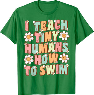 I Teach Tiny Humans to Swim Instructor Groovy Retro Swimming T-Shirt - T-Shirt | Irish Green