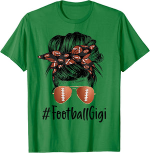 Football Gigi Life Messy Bun Football Player Mother's Day T-Shirt - T-Shirt | Irish Green