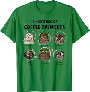 A hoo's hoo of coffee drinkers owl T-Shirt - T-Shirt | Irish Green