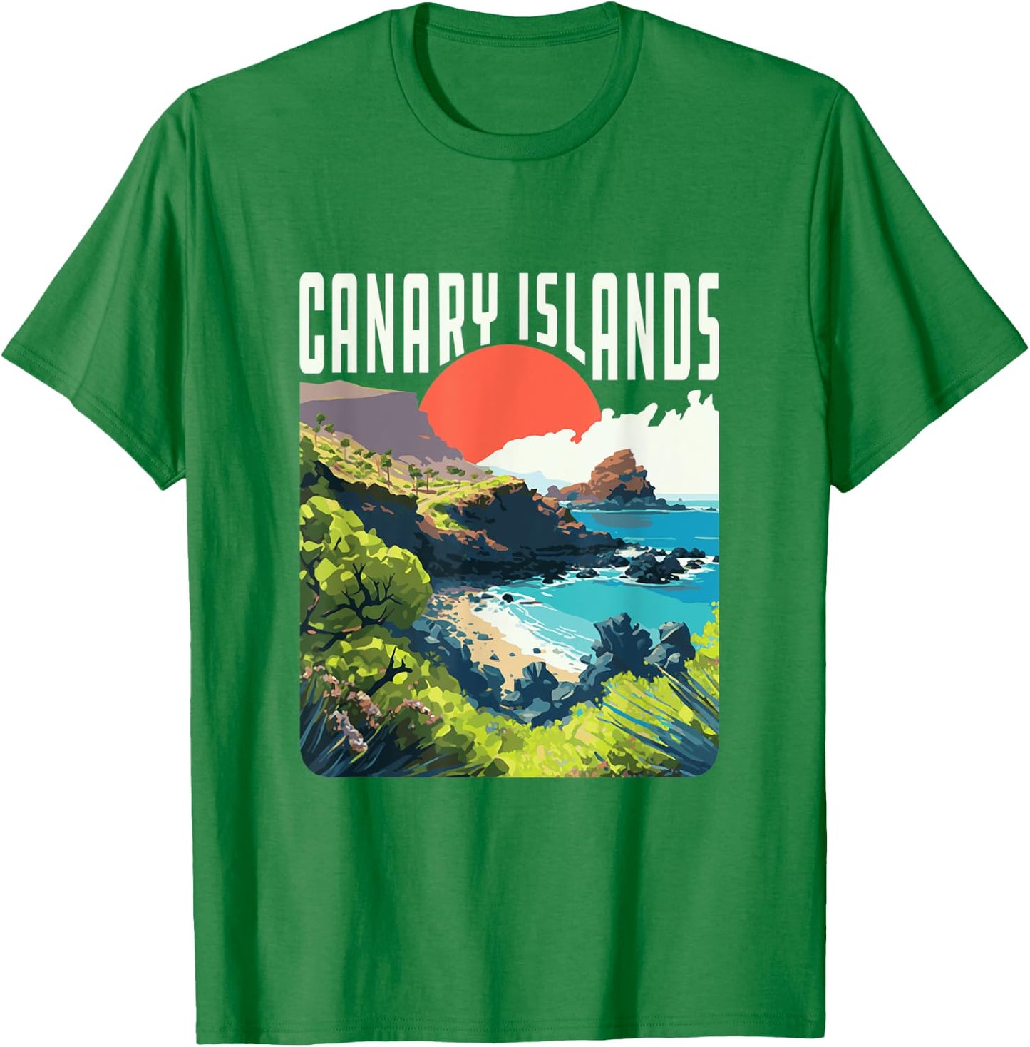 Canary Islands Vintage WPA Style Coastline Souvenir T-Shirt - T-Shirt | Irish Green