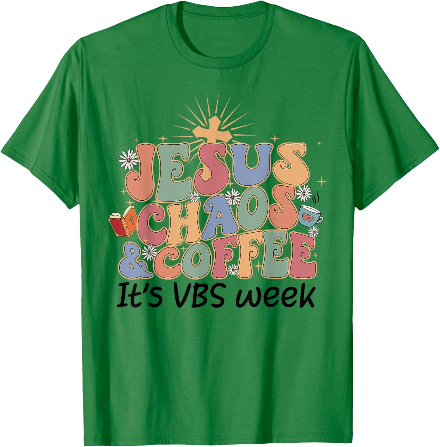 Jesus Chaos and Coffee VBS Crew 2023 T-Shirt - T-Shirt | Irish Green