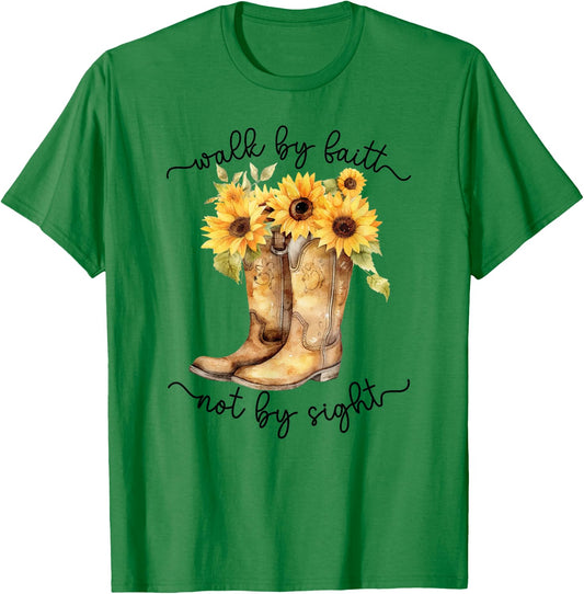 Christian Cowgirl Western Cowboy Sunflower Boots T-Shirt - T-Shirt | Irish Green