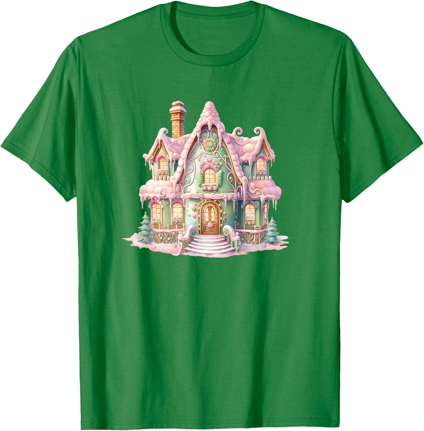 Pastel Gingerbread House Graphic Cute Christmas T-Shirt - T-Shirt | Irish Green