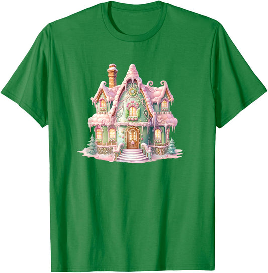 Pastel Gingerbread House Graphic Cute Christmas T-Shirt - T-Shirt | Irish Green