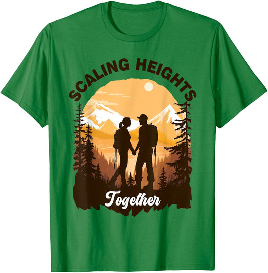 Scaling Heights Together Hiker Love Hike Gear Hiking Couple T-Shirt - T-Shirt | Irish Green