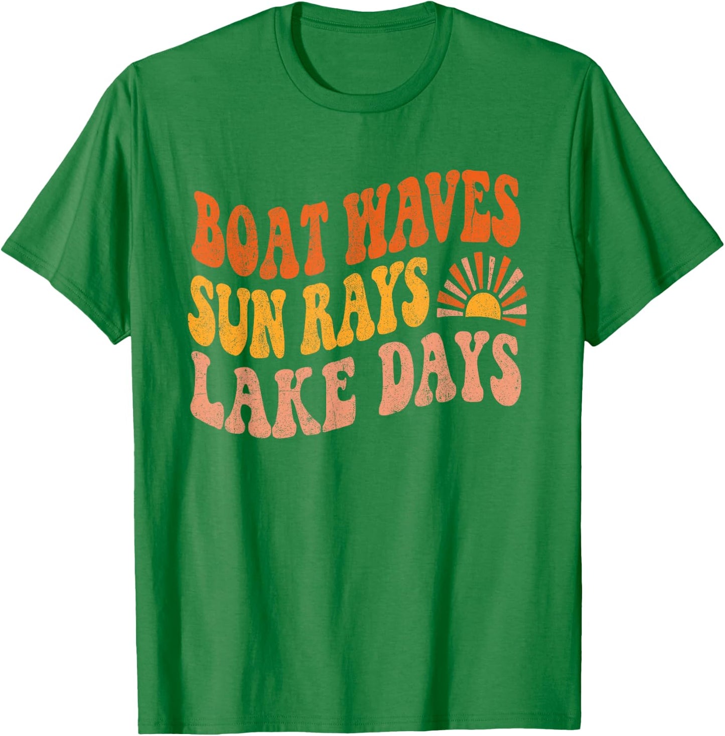 Boat Waves Sun Rays Lake Days Cute Retro 70s Summer Vacation T-Shirt - T-Shirt | Irish Green