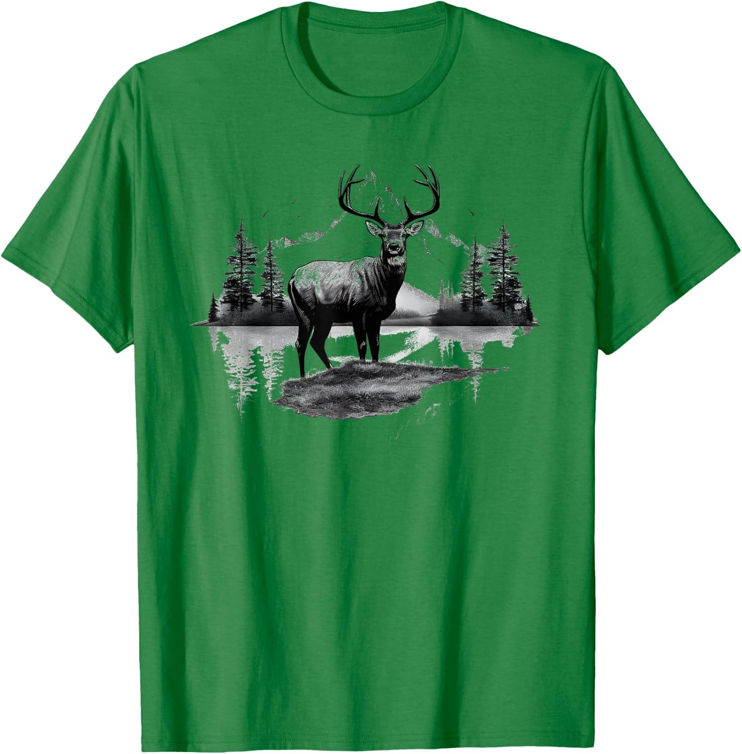 Buck Deer Stag Nature Landscape Art Portrait Vintage Graphic T-Shirt - T-Shirt | Irish Green