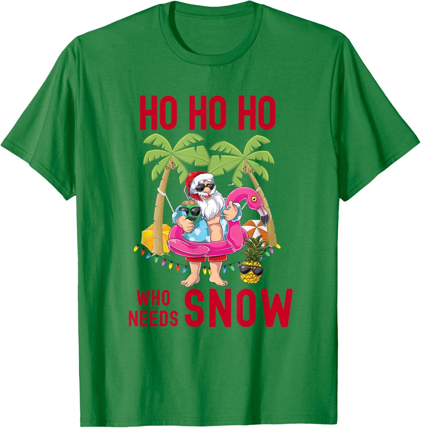 Christmas Palm Tree Santa Surfing Summer Beach Vacation T-Shirt - T-Shirt | Irish Green