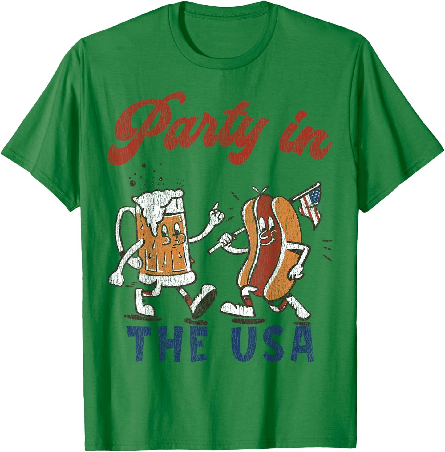 Retro Party In The USA Beer Hot Dog Lover Funny 4th Of July Men T-Shirt - T-Shirt | Irish Green