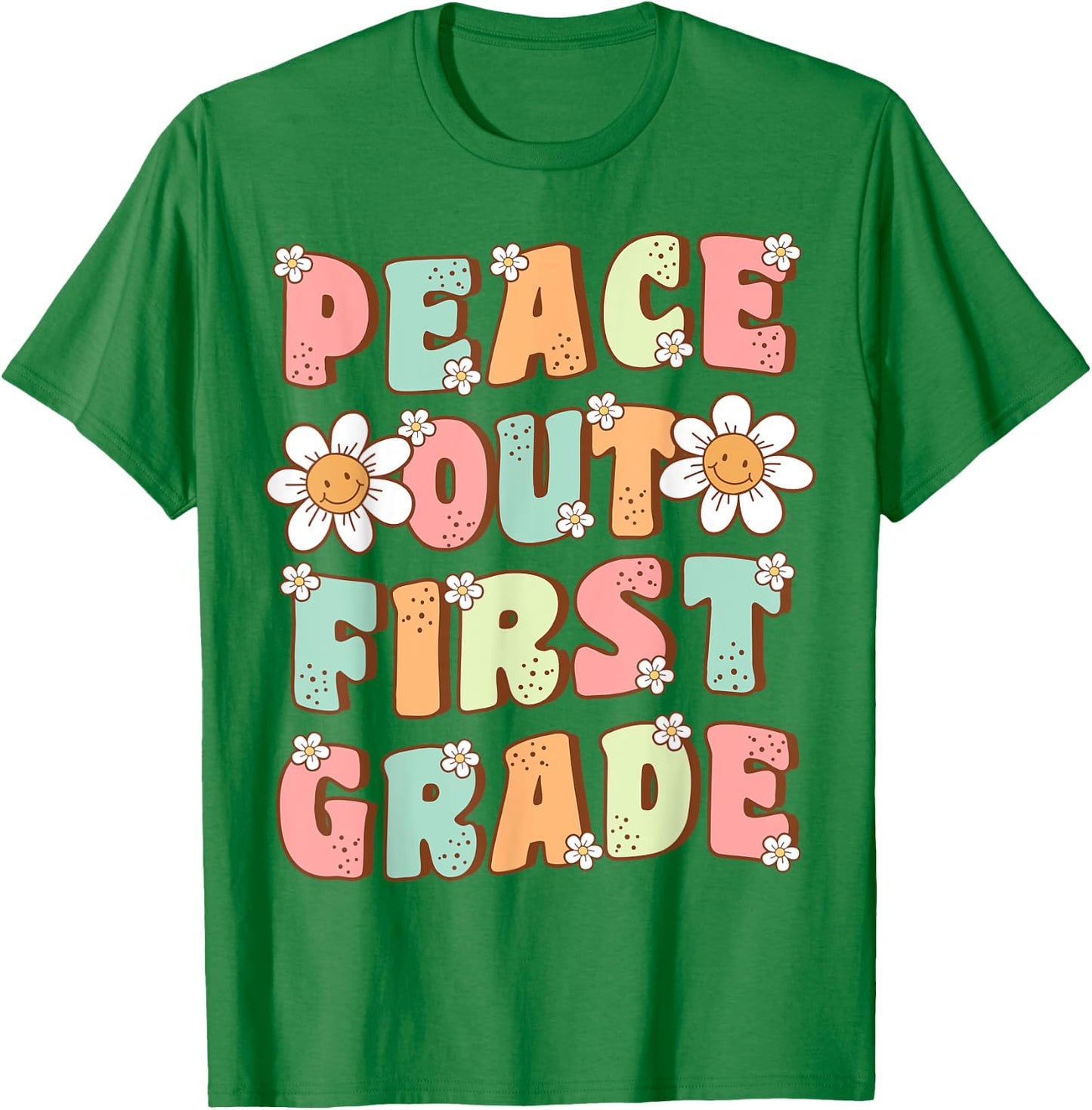 Peace Out First Grade Cute Groovy Last Day of 1st Grade T-Shirt - T-Shirt | Irish Green