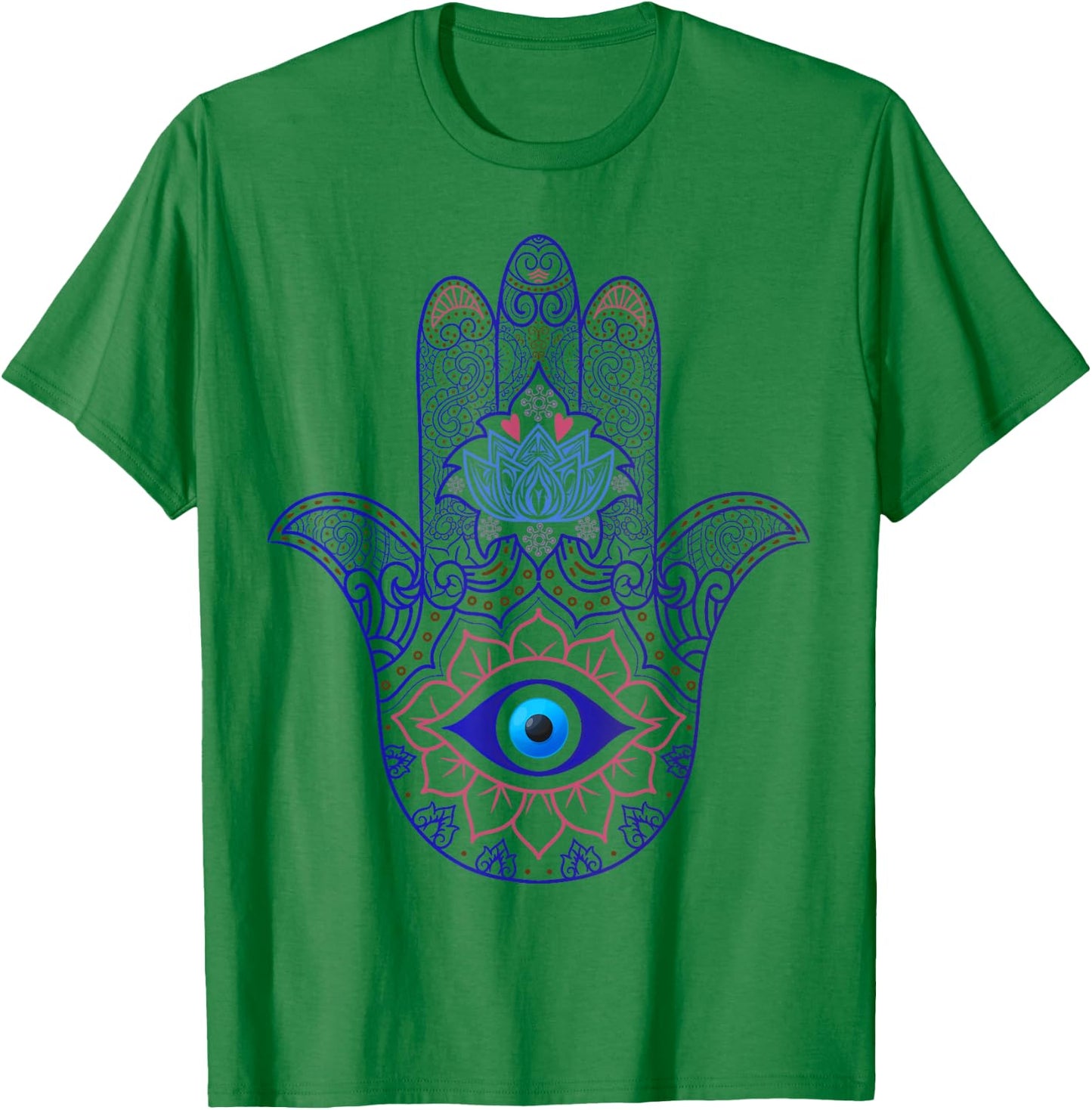 Hamsa Hand Blue Evil Eye Yoga - Spiritual Symbol Ornament T-Shirt - T-Shirt | Irish Green