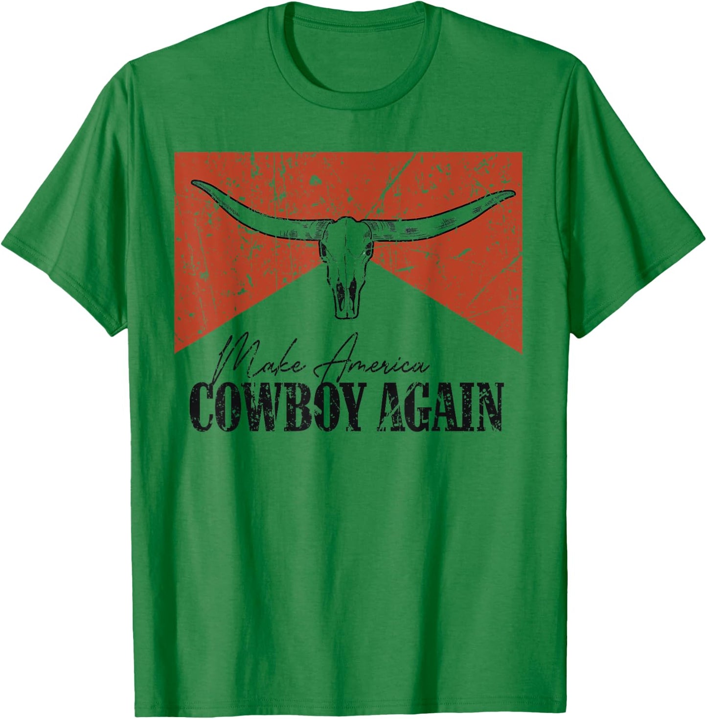 Vintage Bull Skull Makes America A Cowboy Again Country T-Shirt - T-Shirt | Irish Green