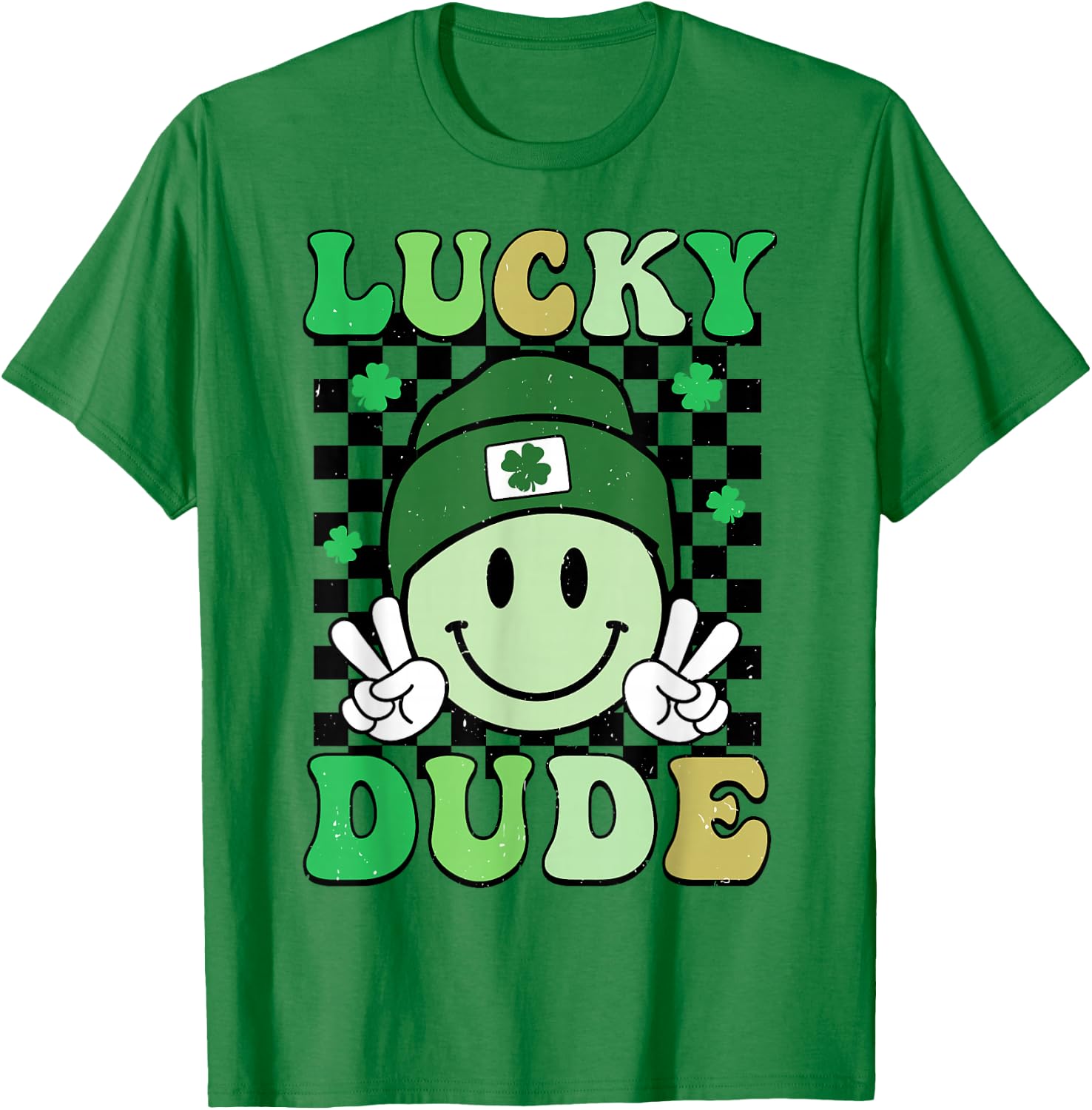 Groovy Lucky Dude Shamrock Smile Boys Kids St. Patrick's Day T-Shirt - T-Shirt | Irish Green