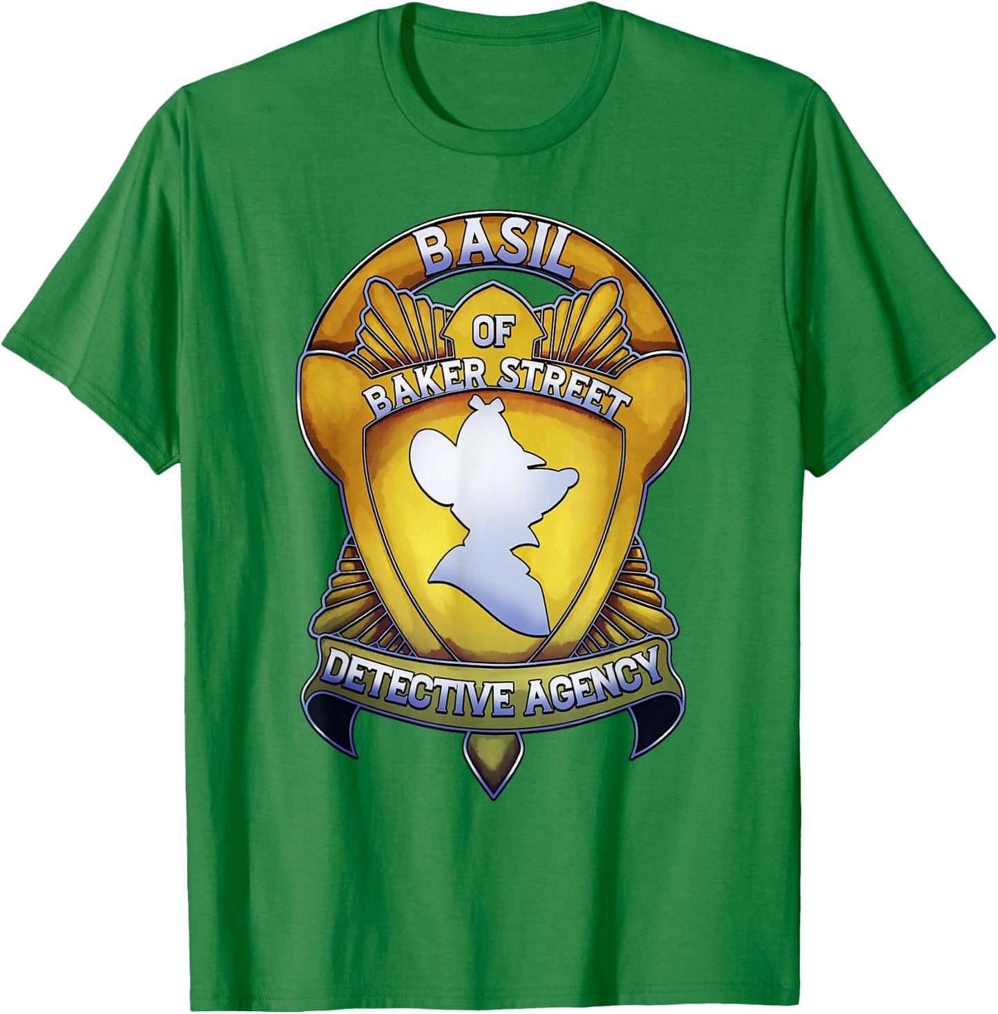 Disney The Great Mouse Detective Basil Of Baker Street Badge T-Shirt - T-Shirt | Irish Green