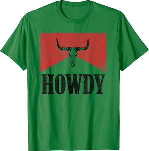 Vintage Bull Skull Hey There Howdy Western Country Cowgirl T-Shirt - T-Shirt | Irish Green