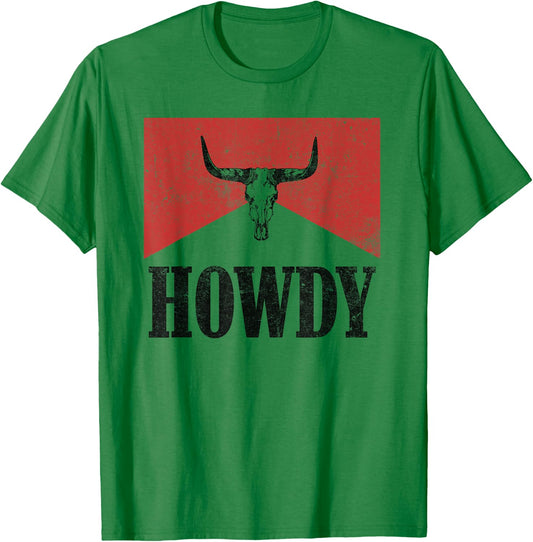Vintage Bull Skull Hey There Howdy Western Country Cowgirl T-Shirt - T-Shirt | Irish Green