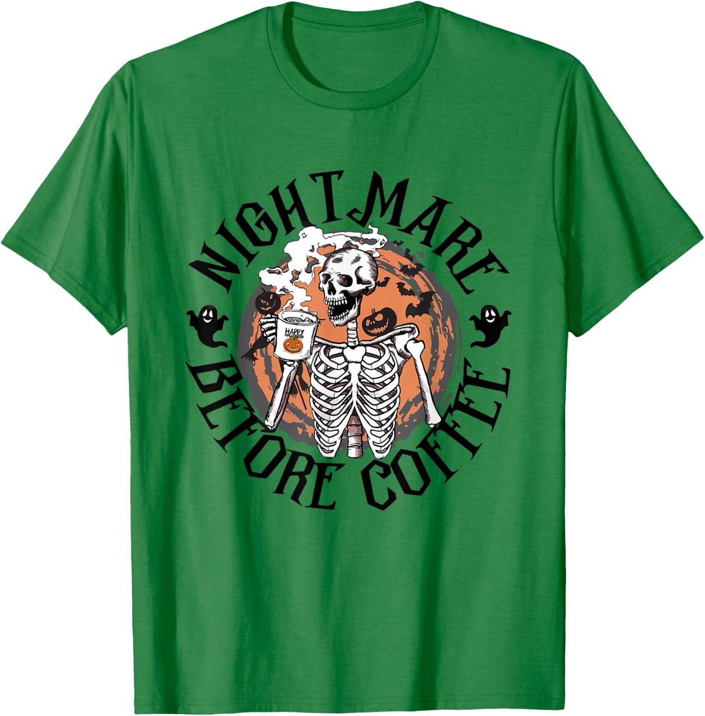 Nightmare Before Coffee Skeleton Drinking Caffeine T-Shirt - T-Shirt | Irish Green