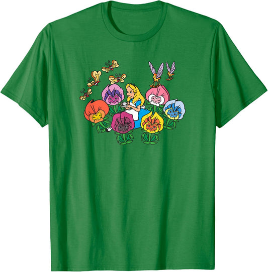 Disney Alice in Wonderland Alice In Field Of Flowers T-Shirt - T-Shirt | Irish Green