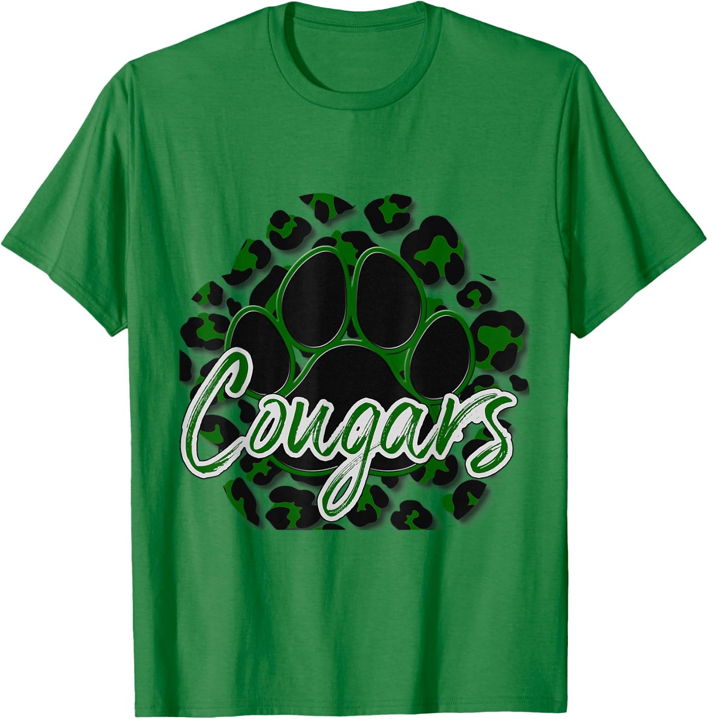 Cougar Green Black Cheetah School Sports Fan Team Spirit T-Shirt - T-Shirt | Irish Green