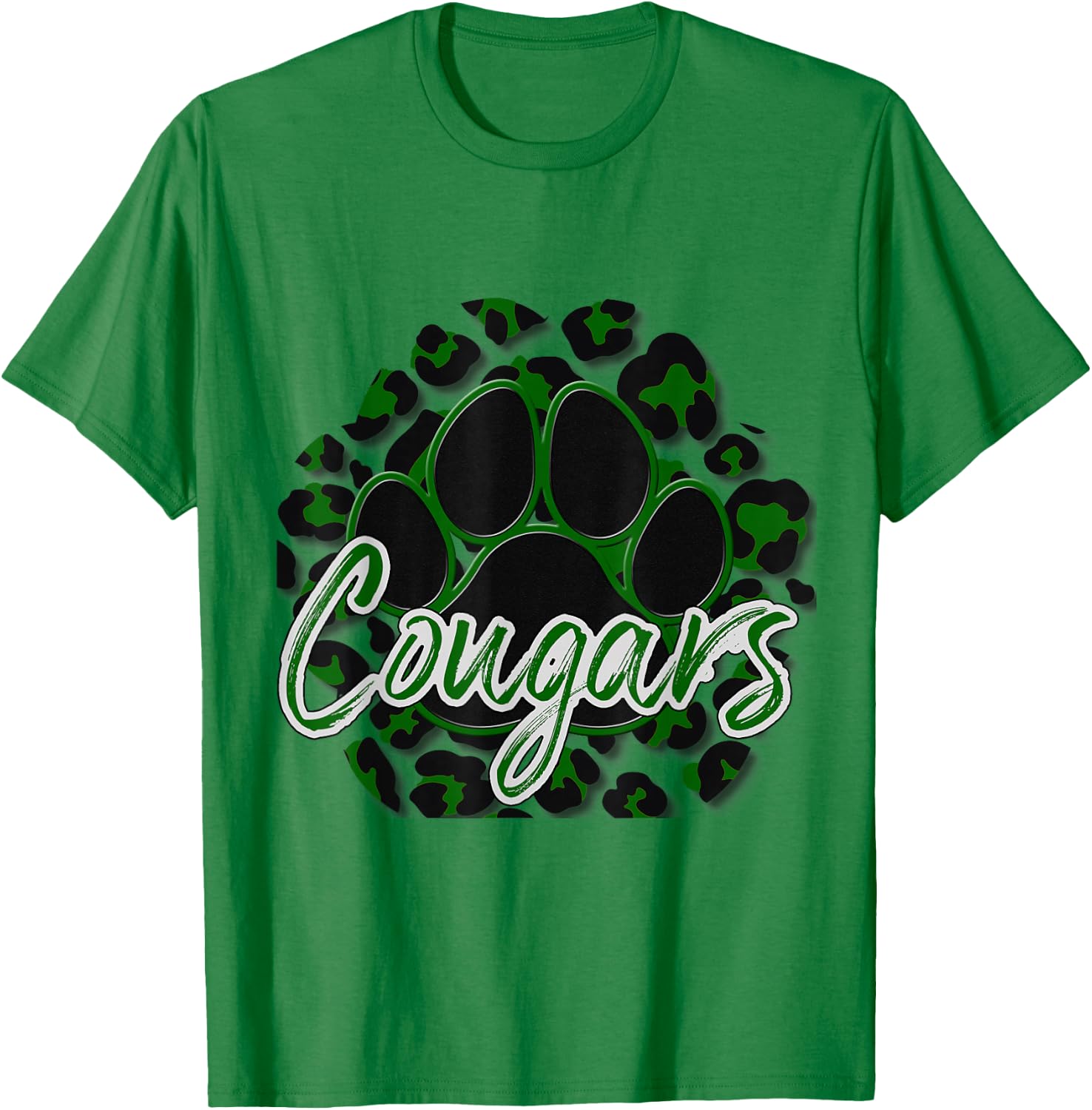 Cougar Green Black Cheetah School Sports Fan Team Spirit T-Shirt - T-Shirt | Irish Green