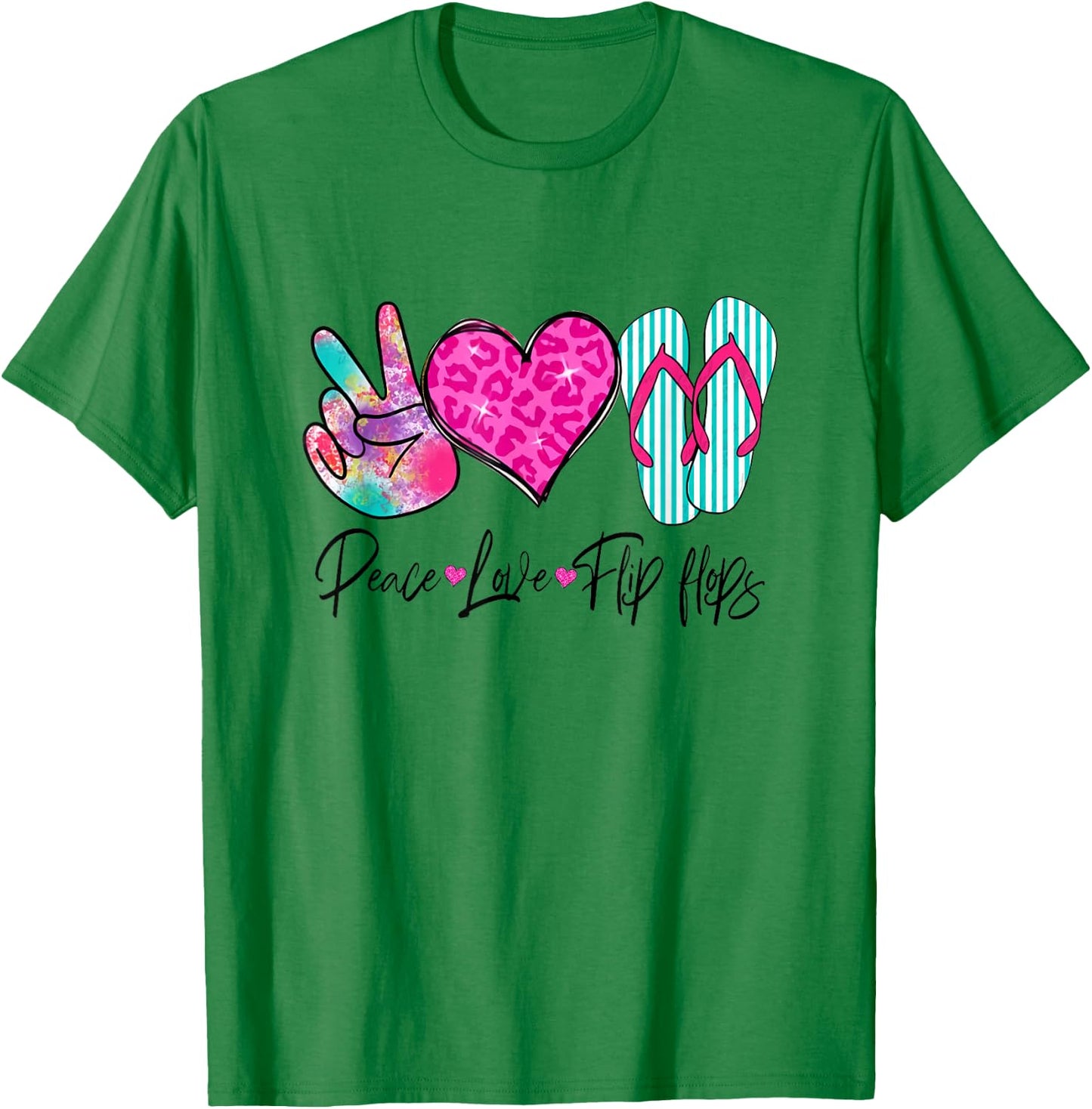 Peace Love Flip Flops Funny Hello Summer Vibes Beach Vacay T-Shirt - T-Shirt | Irish Green