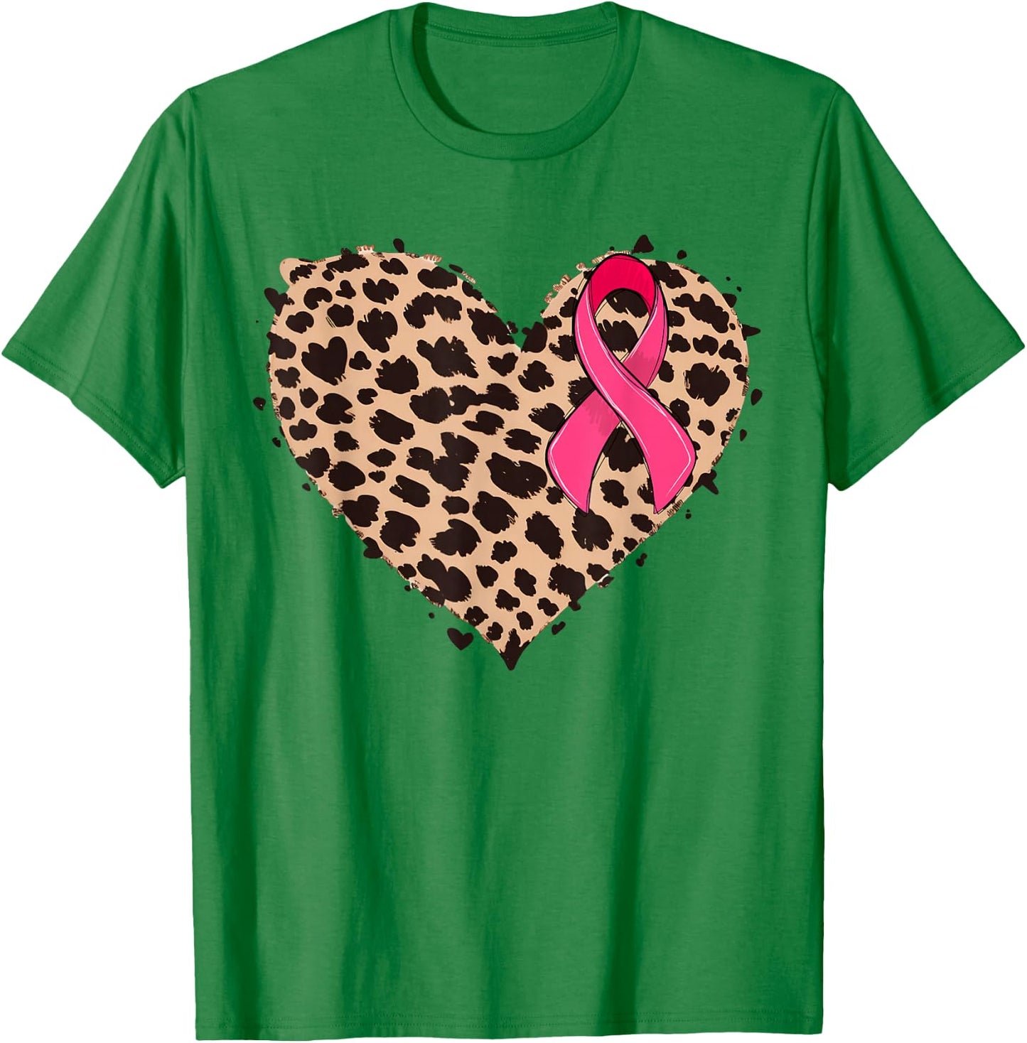 Breast cancer Pink ribbon Cheetah Leopard Heart Print T-Shirt - T-Shirt | Irish Green