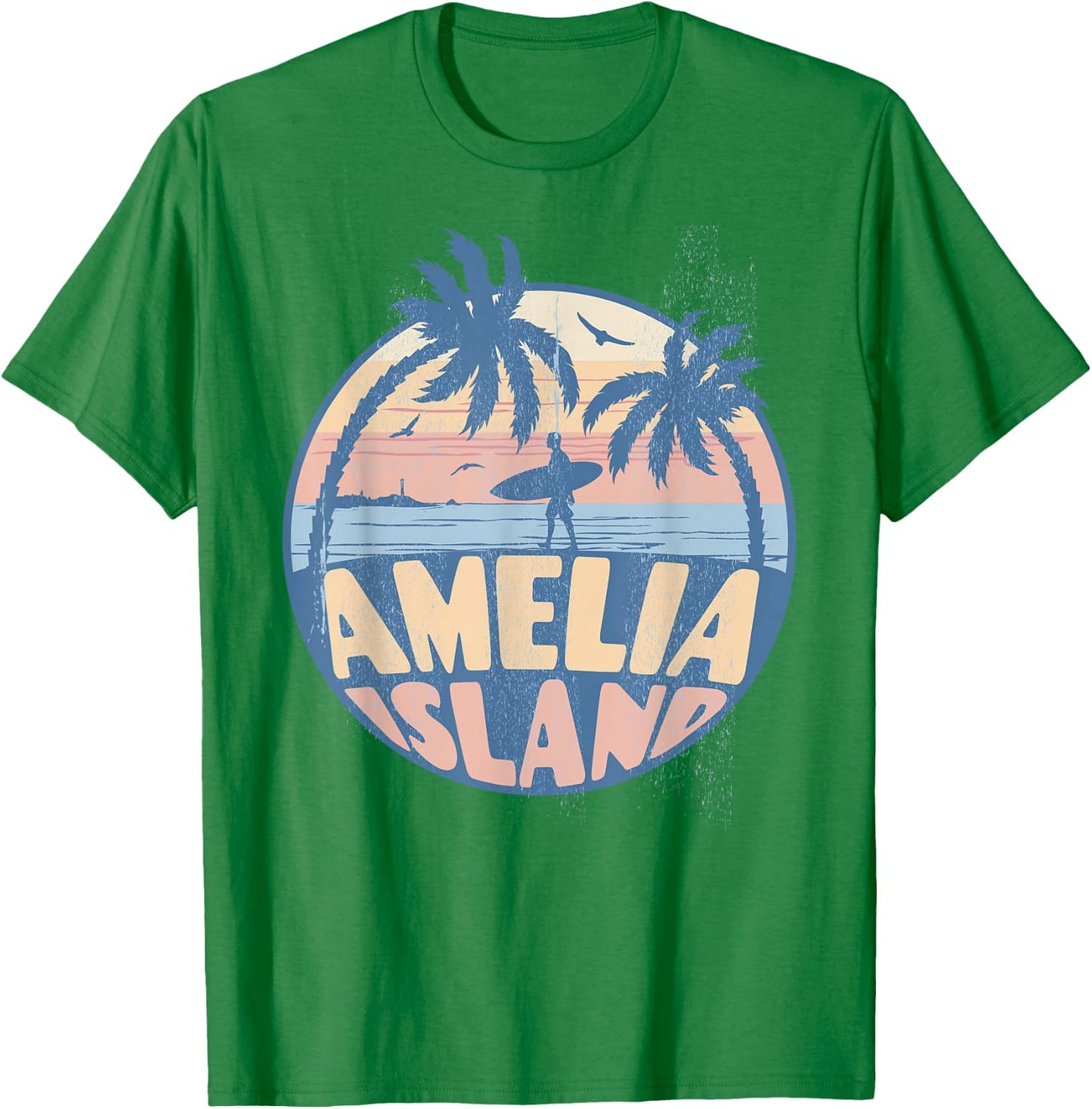 Amelia Island Florida Beach Surf Summer Vacation Vintage T-Shirt - T-Shirt | Irish Green