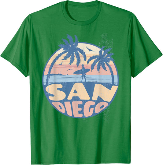 San Diego California Beach Surf Summer Vacation Vintage T-Shirt - T-Shirt | Irish Green