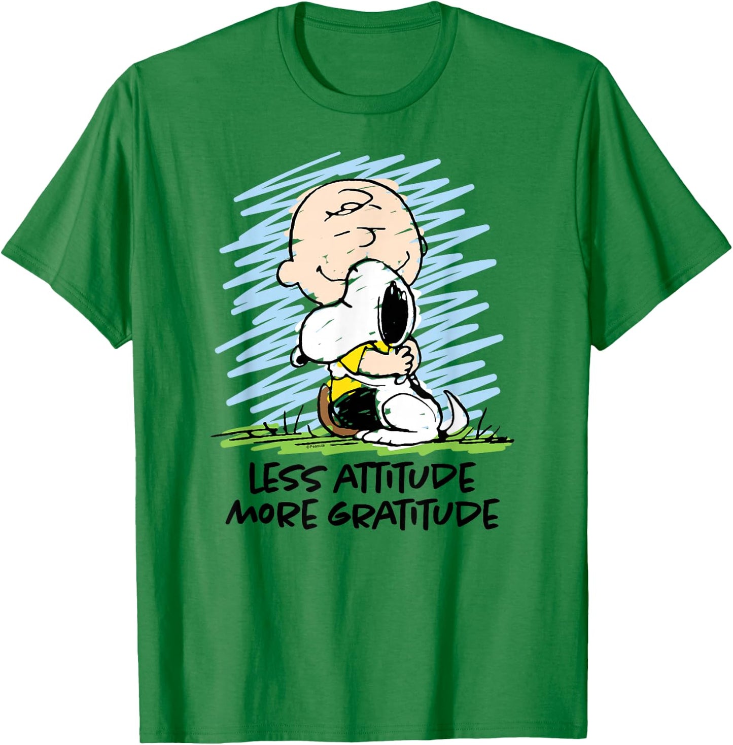 Peanuts - Charlie Brown Snoopy Less Attitude More Gratitude T-Shirt - T-Shirt | Irish Green