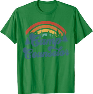 Summer Camp Counselor Staff Groovy Rainbow Camp Counselor T-Shirt - T-Shirt | Irish Green
