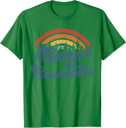 Summer Camp Counselor Staff Groovy Rainbow Camp Counselor T-Shirt - T-Shirt | Irish Green