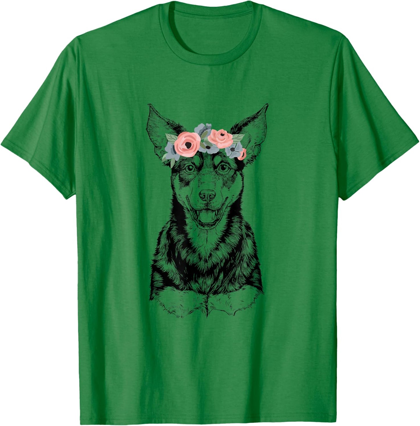 Australian Kelpie with Floral Headband Dog Mom T-Shirt - T-Shirt | Irish Green