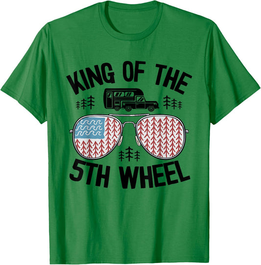 King Of The 5th Wheel American Flag Camper Jokes Dad Camping T-Shirt - T-Shirt | Irish Green
