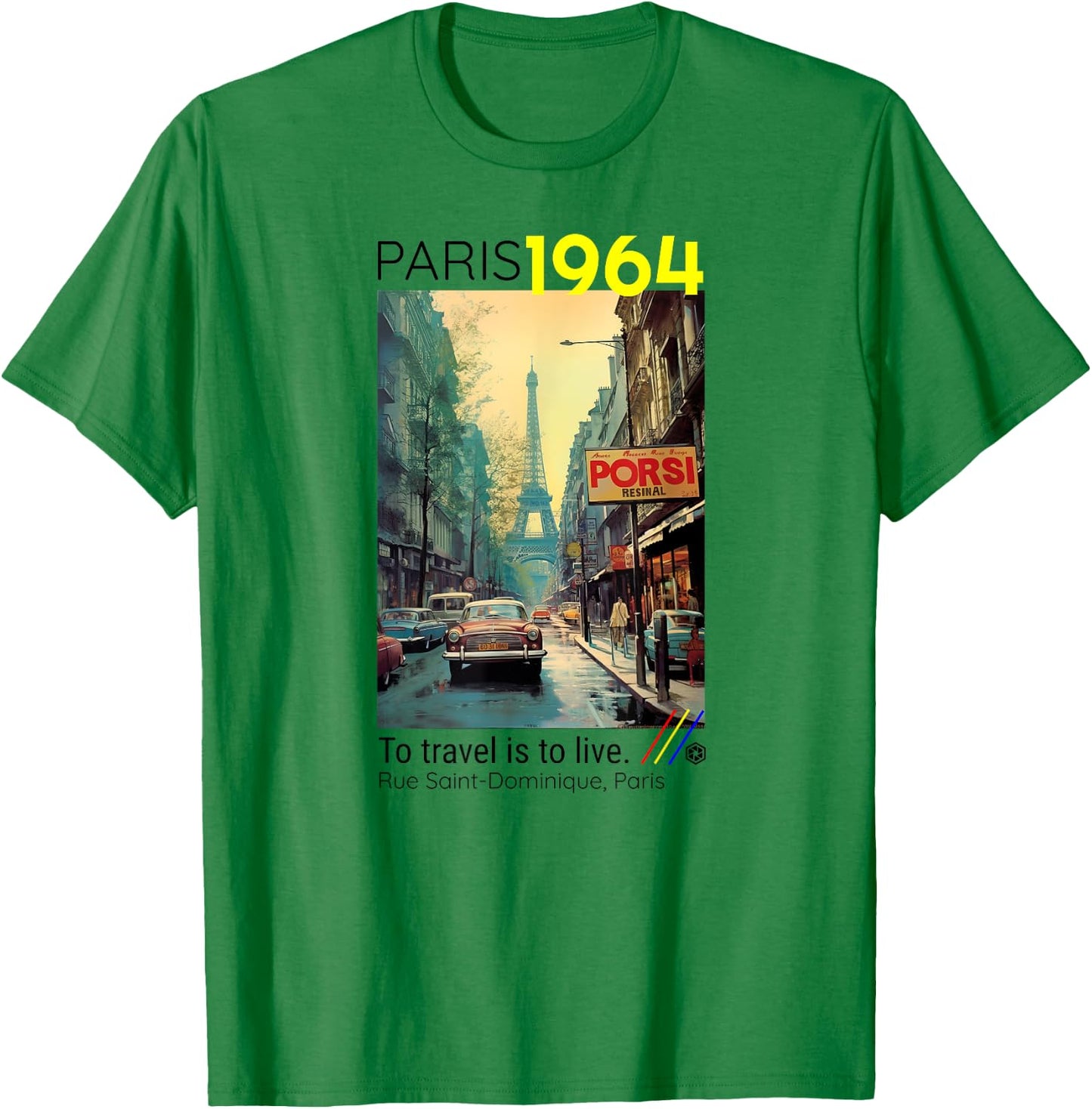 Classic Paris France Travel Lover Poster Style Eiffel Tower T-Shirt - T-Shirt | Irish Green